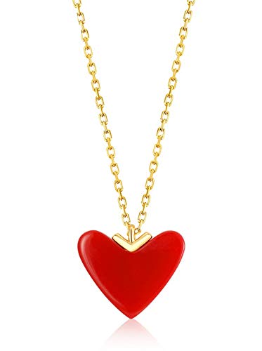 ZHANGQIAN S925 Plata esterlina chapada en Oro 11.5 * 11.5mm corazón rubí Colgante Collar de cumpleaños Regalo de Joyas de cumpleaños