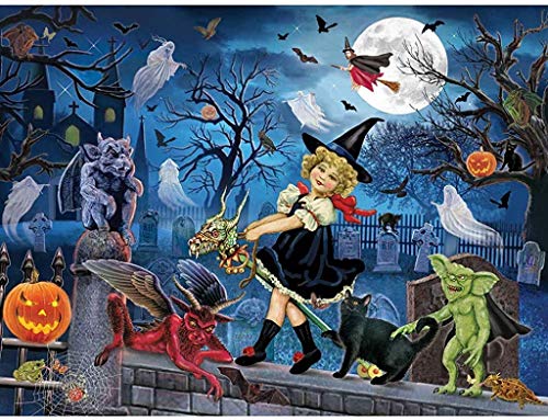 - 1000 Piece Jigsaw Puzzle for Adults   - Littlest Witch's Halloween Party - 1000 pc Haunted House Halloween Trick or Treat Jigsaw  Finished size: 75cm*50cm