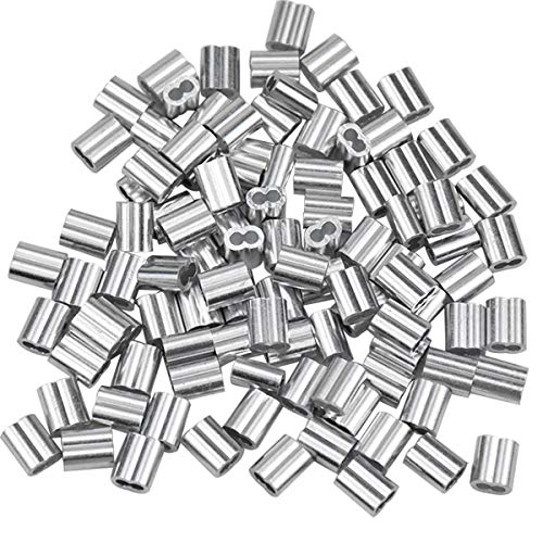 100 Piezas Virolas de Aluminio, Manguito de Bucle de Aluminio, Casquillos de Aluminio de Virolas Dobles, Mangas de Aluminio de Cuerda de Alambre para Cables de Acero, Plateado (1.5 mm / 0.06 pulgada)