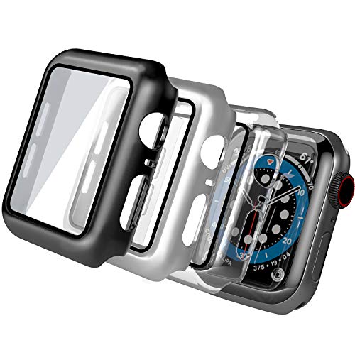 [3 Pack] Funda Compatible con Apple Watch 40mm Series 6/SE/5/4, Funda+Cristal Templado, PEMOTech PC Case y Vidrio Protector de Pantalla Integrados para iWatch Series 6/SE/5/4