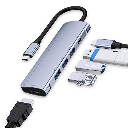 ABLEWE Hub USB C, 5 en 1 Tipo C Adaptador Type C Hub con 4K HDMI,3 Puertos USB 3.0,Power Delivery PD Carga,Compatible con MacBook Pro 2017/2018, MacBook de 12 Pulgadas y más Dispositivos Tipo C