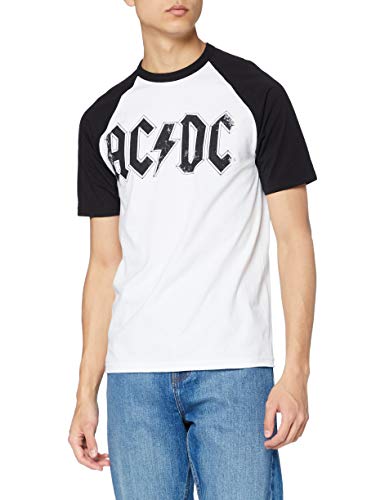 AC/DC Logo Raglan Camiseta, Blanco (White/Black), S para Hombre