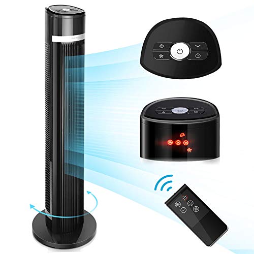 Aigostar Ross– Ventilador de Torre Digital, mando a distancia, pantalla LED, 3 Velocidades, 3 Modos, Temporizador programable 7 horas, oscilante silencioso, 103 cm, Color Negro