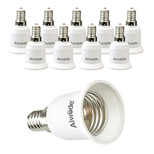 Aiwode E14 a E27 Socket Adapter Socket Convertidor, E14 Adaptador conversor para bombillas LED y bombillas Halógenas,Potencia Máxima 200W,Paquete de 10.