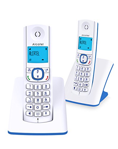 Alcatel F530 - Teléfono (Teléfono DECT, Terminal con conexión por Cable, Altavoz, 50 entradas, Identificador de Llamadas, Azul, Blanco)