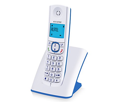 Alcatel F530 - Teléfono (Teléfono DECT, Terminal inalámbrico, Altavoz, 50 entradas, Identificador de llamadas, Azul, Blanco)