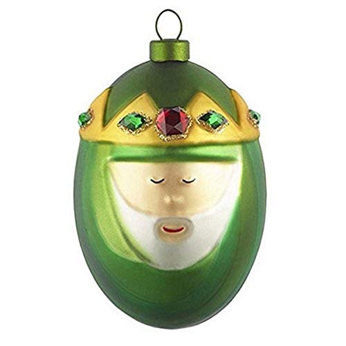 Alessi Melchiorre AMJ13 9 Bola de Diseño de Árbol de Navidad con el Magus Melchor en Vidrio Soplado, Decorada a Mano, Verde