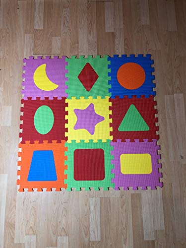 Alfombra goma puzzle rompecabeza para habitación de juego de bebe protectora de suelos para niños 9 piezas de 31cm de espuma entrelazables multicolor Unisex Eva -para niño niña de figuras geometricas