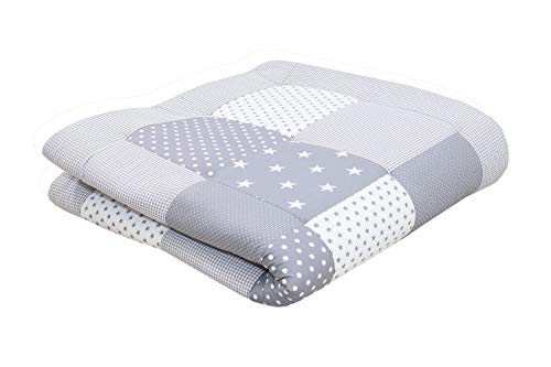 Alfombra para gatear de ULLENBOOM ® con estrellas grises (manta para bebé de 120 x 120 cm; ideal como colcha para el cochecito; apta como alfombra de juegos)
