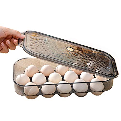 AMACOAM Hueveras para Frigorifico Hueveras de Plastico Huevera Nevera Apilable Porta 16 Huevos con Tapa Negro Transparente Almacenaje Nevera Accesorios para Guardar Refrigeradores