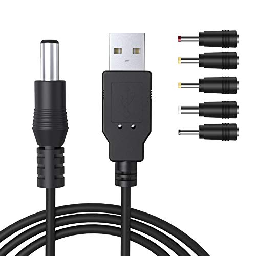 Ancable Cable USB a DC, 1 m USB 2.0 A Macho a DC 5,5 x 2,1 mm, Adaptador de Cable de alimentación con Conectores de 2,5 x 0,7 mm, 3,5 x 1,35 mm, 4 x 1,7 mm, 5,5 x 2,5 mm, 3 x 1,0 mm