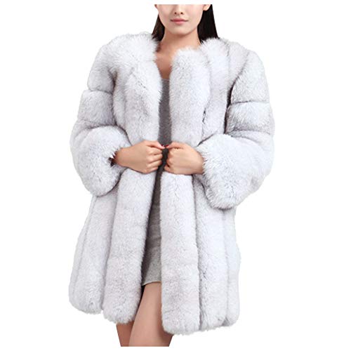 AOGOTO Chaqueta de invierno cálida de piel sintética de manga larga para mujer, color sólido, con capucha, abrigo de parka