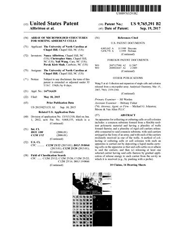 Array of micromolded structures for sorting adherent cells: United States Patent 9765291 (English Edition)