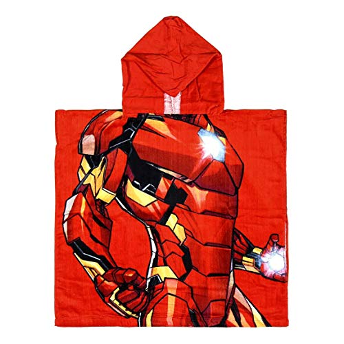 ArTESANÍA CERDÁ Toalla Poncho Niño Marvel Avengers Spiderman, Iron Man, Capitán América, Hulk | 100% algodón 300 g/m² | 60 x 120 cm (Iron Man)