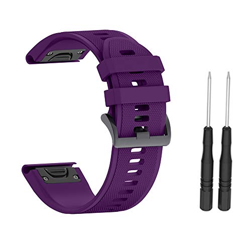 Aubess para la Banda de Reloj Garmin Fenix 5X Plus, Correa de Silicona Suave de 26 mm de Ancho y Correa de Reloj Inteligente Compatible con Fenix 3/Fenix 3 HR Fenix 5X/Fenix (Purple)