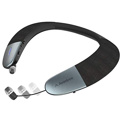 Avantree NB05 Altavoz Inalámbrico Portátil, Bluetooth 5.0, aptX HD, Baja Latencia, Altavoces de Cuello Personal con Auriculares Retráctiles, Estéreo Envolvente 3D para llamadas de TV de Música