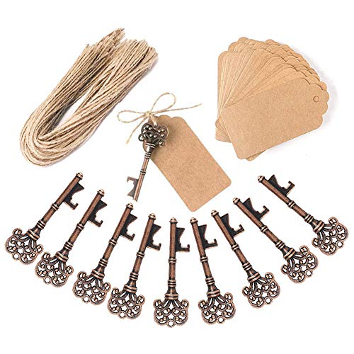 Awtlife - Recordatorios de boda, abrebotellas con forma de llave y etiqueta, ideales para decoración rústica de fiestas (50 unidades)