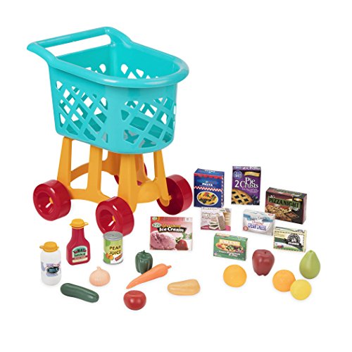 Battat- Carrito de la compra con accesorios de comida – Juego de imaginación – Para niños de 3+ años (23 Piezas), Color surtido (Branford Ltd. BT2535C1Z)