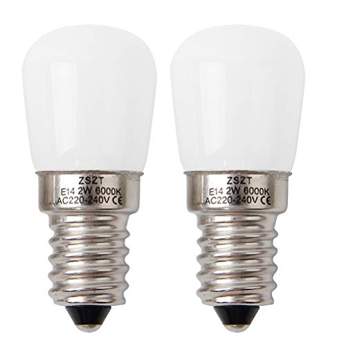Bombilla nevera LED E14 2W ZSZT equivalente de bulbo del halógeno 15W, blanco frío 6000K bombillas minúsculoas, 2 unidades