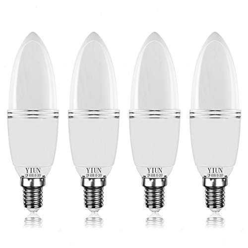 Bombillas de vela LED Yiun E14, Bombillas de candelabro LED 12W Equivalente de 100 vatios, 1200lm, 6000K, Vela decorativa E14, Lámpara LED no regulable, Paquete de 4