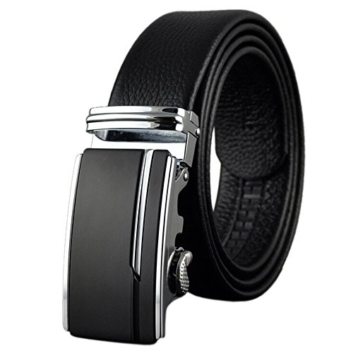 Boshiho - Cinturón de piel para hombre, piel auténtica, negro, trinquete, hebilla automático, ajustable, cinturón XXXL Negro Black 3 130cm