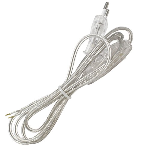 Cable de conexión alimentación con clavija enchufe europea UE interruptor de mano 2x0,75 longitud 2 metros (100cm a clavija europea 100cm a extremo libre) en color Transparente