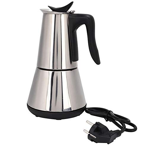 Cafetera eléctrica, Cafetera de acero inoxidable para preparar té 300ML (4 tazas), Máquina de espresso portátil reutilizable con base extraíble (Negro)