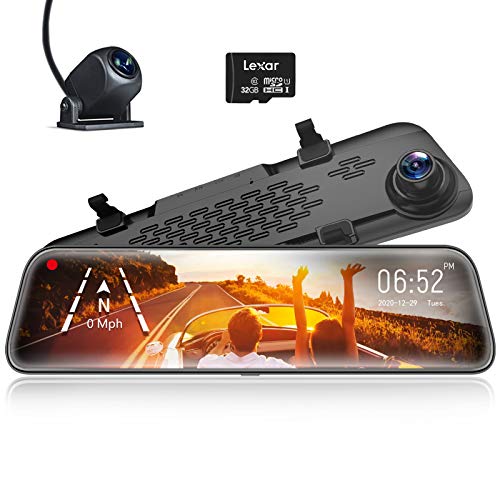 Cámara de Respaldo Mirror Dash CAM, Pantalla táctil Completa IPS de 12", Espejo retrovisor Inteligente de Doble Lente HD 1296P HD para automóviles, Medios de transmisión Sony335 con visión Nocturna