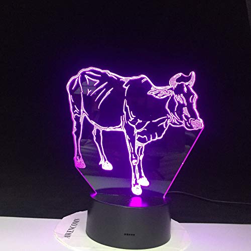 Cambio de Color 3D Bombilla Buffalo Vaca Ilusión Luz LED Creativo Animal Personaje Juguete 1 Controlador