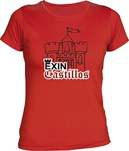 Camisetas EGB Camiseta Chica Exín Castillos ochenteras 80´s Retro (L, Rojo)