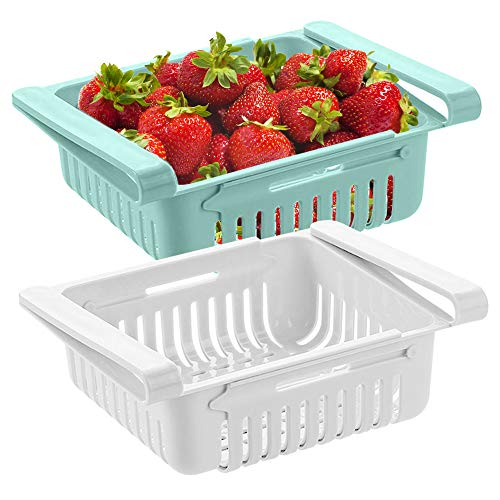 Canasta organizadora para almacenar en la Nevera, Ahorrar Espacio y Caja retráctil para Frutas, Verduras y Alimentos (2 Pack)