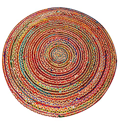 Casa Moro Alfombra de yute Tamani, multicolor, diámetro de 120 cm, redonda, alfombra de estilo bohemio de 100 % fibra natural de yute y algodón trenzado a mano, para una vivienda bonita, MA5112