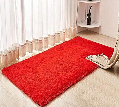 CNFQ Shaggy alfombras de Pelo Largo alfombras Salon alfombras de habitacion moquetas Sala de Estar (Rojo, 120 x 80 cm)