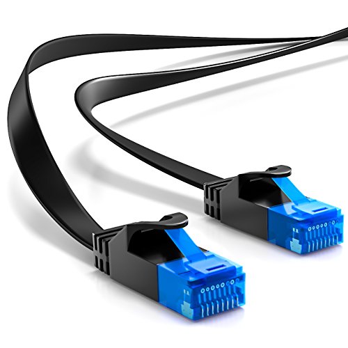 deleyCON 30m CAT6 Cable de Red Plano Cable de Cinta de 1,5mm U-UTP RJ45 - Cable de Conexión UUTP para DSL LAN Conmutador de Módem Panel de Conexión de Repetidor - Negro