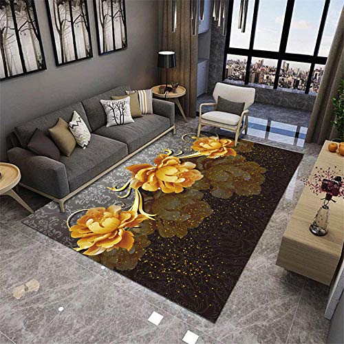 DJHWWD Alfombra Habitacion Juvenil Alfombra de salón Amarillo Estilo Moderno patrón de Flores Alfombra antiácaros Duradera Alfombra De Salon Grandes Alfombra Silla Gaming Amarillo Los 200X300CM