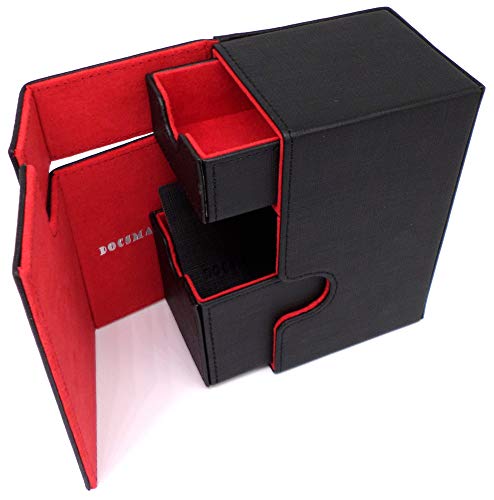 docsmagic.de Premium Magnetic Tray Box (80) Black/Red + Deck Divider - MTG PKM YGO - Caja Negra/Roja