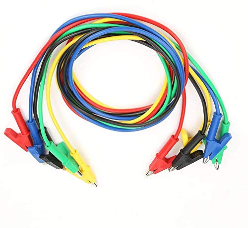 DollaTek 5pcs Cable de Pinzas de cocodrilo, Kit de Cables de Prueba electrónicos 4mm Banana Plug Safety Pila de Alambre de Silicona Suave 14AWG Cable de extensión Multímetro Juego de Cables de Prueba