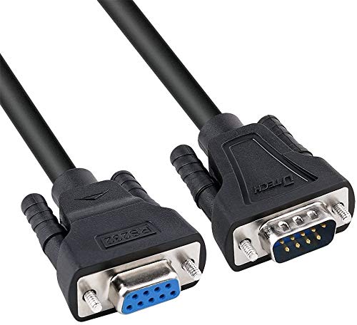 DTECH DB9 RS232 - Cable de extensión serie macho a hembra para módem cero cruzado TX/RX para comunicación de datos (2 m), color negro