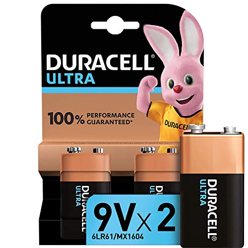 Duracell Ultra 9V con Powerchek, Pilas Alcalinas (Paquete de 2) 1.5 Voltios 6LR61 MX1604