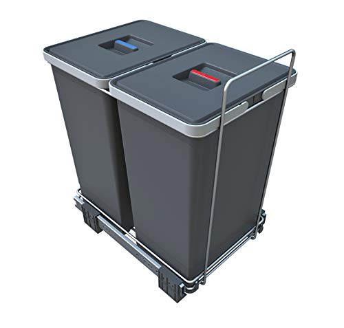 Elletipi PF01 44B2 Ecofil - Cubo de basura de reciclaje con base diferenciada, extraíble, de plástico y metal, gris, 30 x 45 x 46 cm