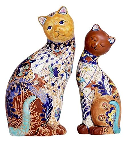 Escultura de escritorio Estatua de gato de jardín, jardín al aire libre decoración de la escultura cerámica pintada hecha a mano estatua de gato adornos de animales de patio balcón exhibición