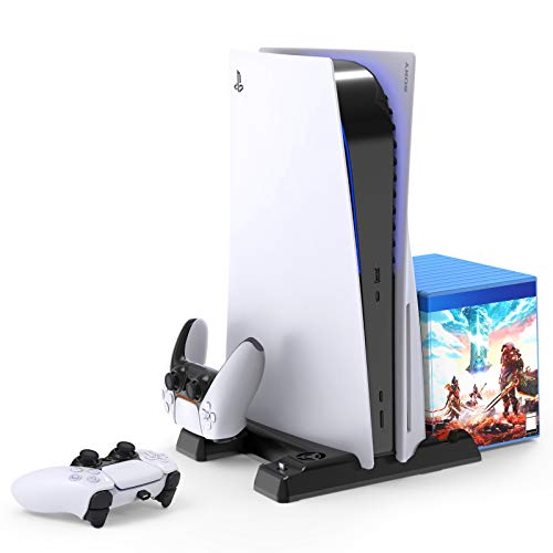 FASTSNAIL Ventilador de refrigeración para PlayStation 5, soporte de refrigeración multifuncional para consola PS5 con controlador de carga y soporte de disco