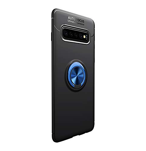 Funda para Samsun Galaxy S10 Plus Teléfono Móvil Silicona Bumper Case Funda con Anillo Giratorio de 360 Grados Rotaria Ring Holder Protectora Caso(Negro + Azul, Samsung Galaxy S10 Plus)