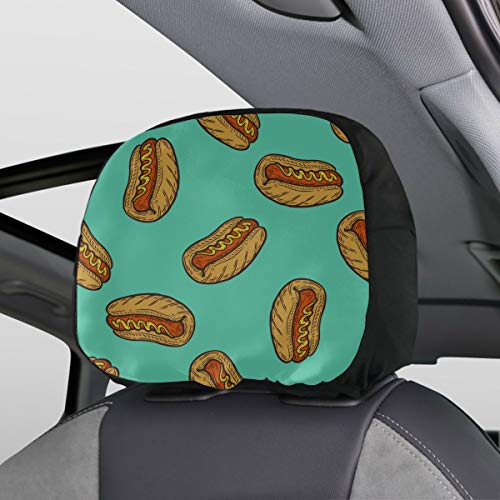 Fundas para reposacabezas para automóviles Cute Cartoon Food Hot Dog Sausage Cute Fundas para reposacabezas Set de 2 Universal Fit para automóviles Furgonetas Camiones Headrest Cushion Fashion Auto I