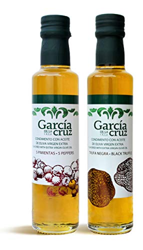 García de la Cruz - Aceite de Oliva Virgen Extra Aromatizado - Set de 2 x 250 ml (5 Pimientas y Trufa Negra)