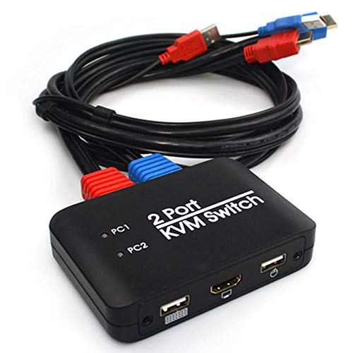 Generic Brands Interruptor HDMI KVM USB de 2 puertos, adaptador de caja de conmutación 4K a 60Hz para monitor de PC, teclado y ratón, conector USB divisor de alta definición...