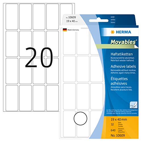 HERMA 10609 - Etiquetas multiuso (640 unidades, 19 x 40 mm), blanco