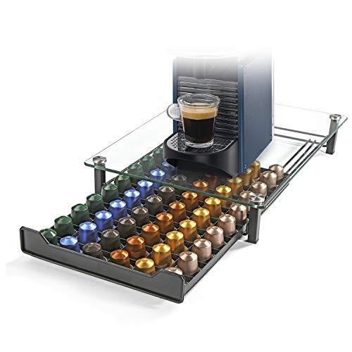 HiveNets Nespresso Cajón para Almacenar Cápsulas de Café Portacápsulas Soporte con Vidrio Templado para 60 Pcs
