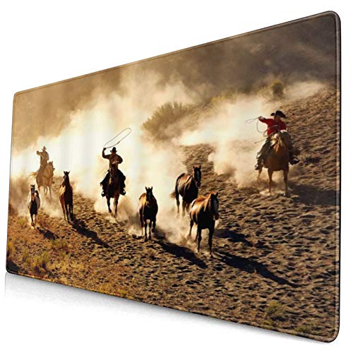 HUAYEXI Alfombrilla Gaming,Vaquero del Salvaje Oeste a Caballo en el Desierto,con Base de Goma Antideslizante,750×400×3mm