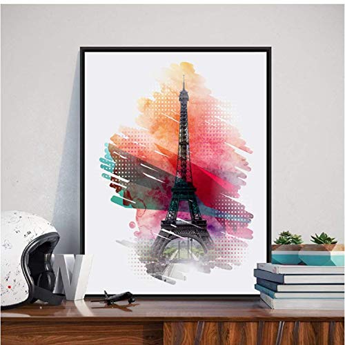 Impresión y póster de decoración de arte de pared de torre, acuarela Paris Eiffel Towe imprimir imágenes de pared pintura de lienzo decoración de pared de arte 50x70 cm sin marco